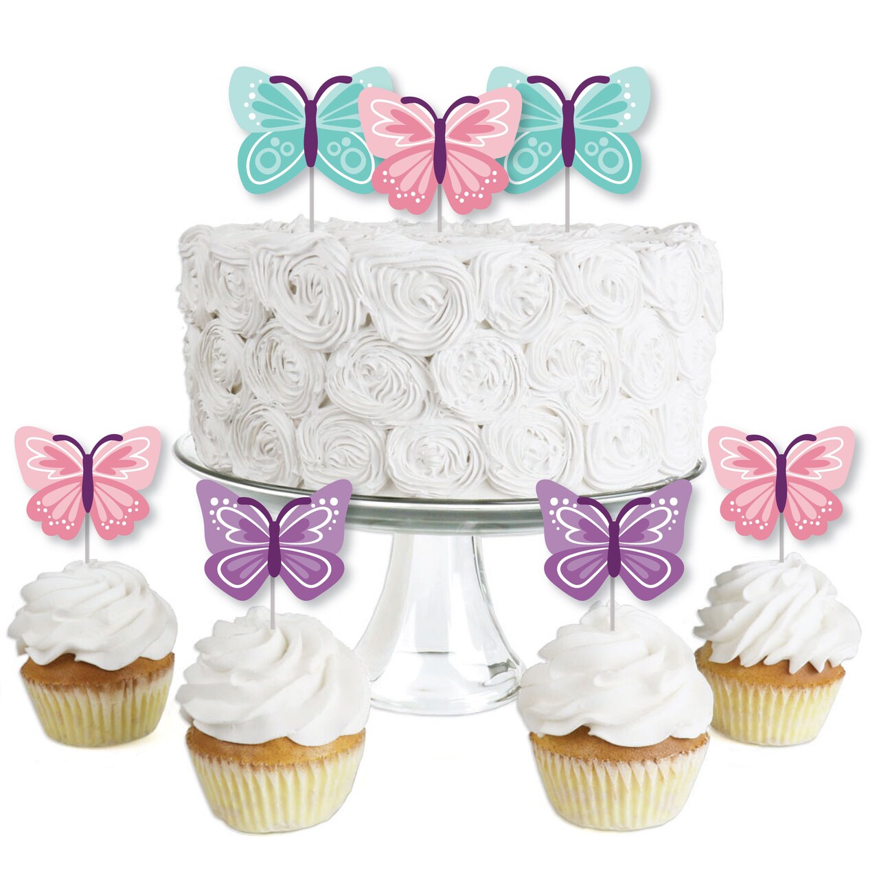 Big Dot of Happiness Beautiful Butterfly - Dessert Cupcake Toppers - Floral Baby Shower or Birthday Party Clear Treat Picks - Set of 24